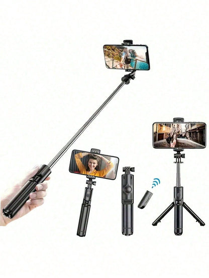 1PC Wireless Selfie Stick With Tripod, Remote Control, Phone Holder And Built-In Tripod, Compatible With Android Phones, Suitable For Summer Vacation, Travel, Fill Light, Outdoor Activities, Live Stre