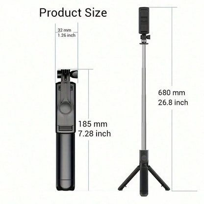 1PC Wireless Selfie Stick With Tripod, Remote Control, Phone Holder And Built-In Tripod, Compatible With Android Phones, Suitable For Summer Vacation, Travel, Fill Light, Outdoor Activities, Live Stre