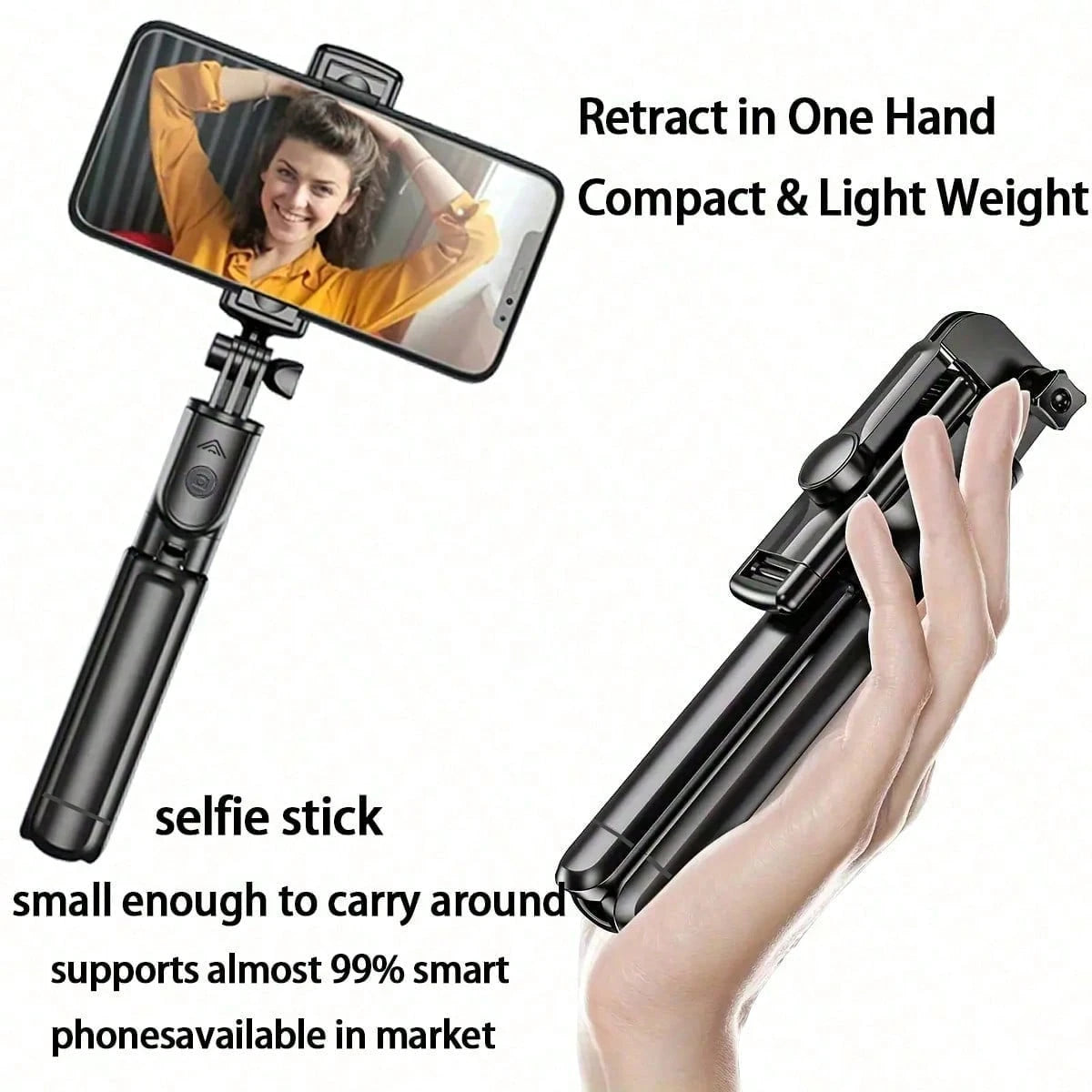 1PC Wireless Selfie Stick With Tripod, Remote Control, Phone Holder And Built-In Tripod, Compatible With Android Phones, Suitable For Summer Vacation, Travel, Fill Light, Outdoor Activities, Live Stre
