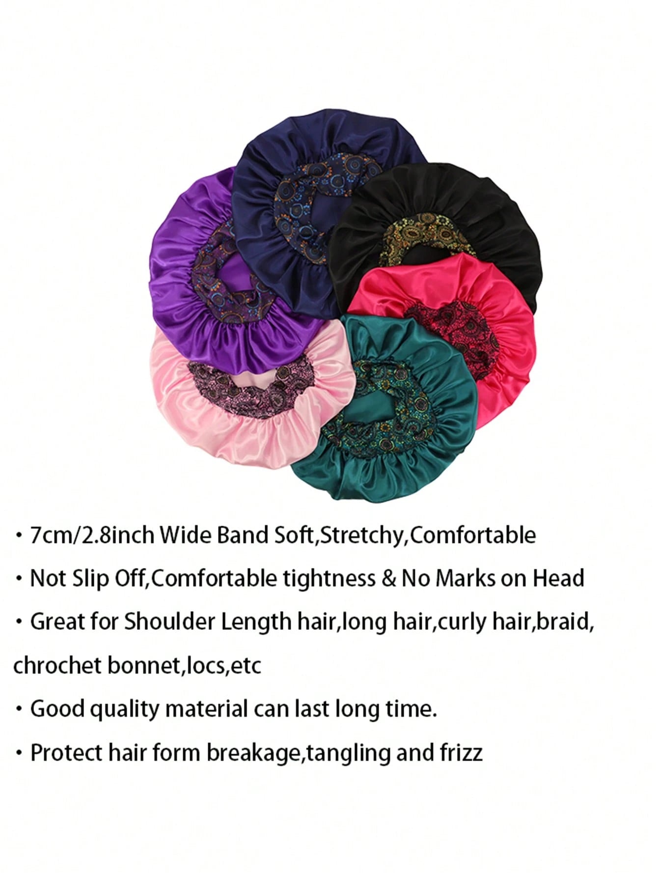 1pc Women Floral Print Wide Band Satin Bonnet, Soft Sleep Cap Hair Care Night Hat For Curly Hair Braids Natural Hair,Beach,Travel