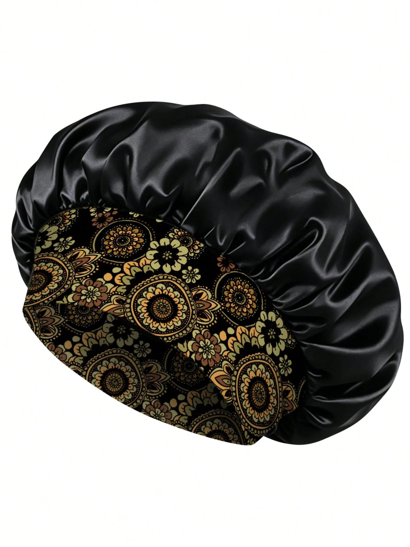 1pc Women Floral Print Wide Band Satin Bonnet, Soft Sleep Cap Hair Care Night Hat For Curly Hair Braids Natural Hair,Beach,Travel
