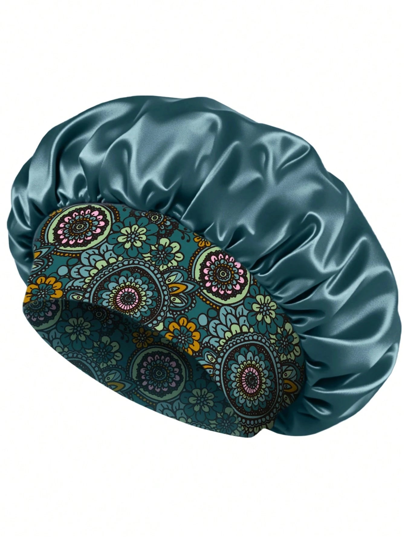 1pc Women Floral Print Wide Band Satin Bonnet, Soft Sleep Cap Hair Care Night Hat For Curly Hair Braids Natural Hair,Beach,Travel