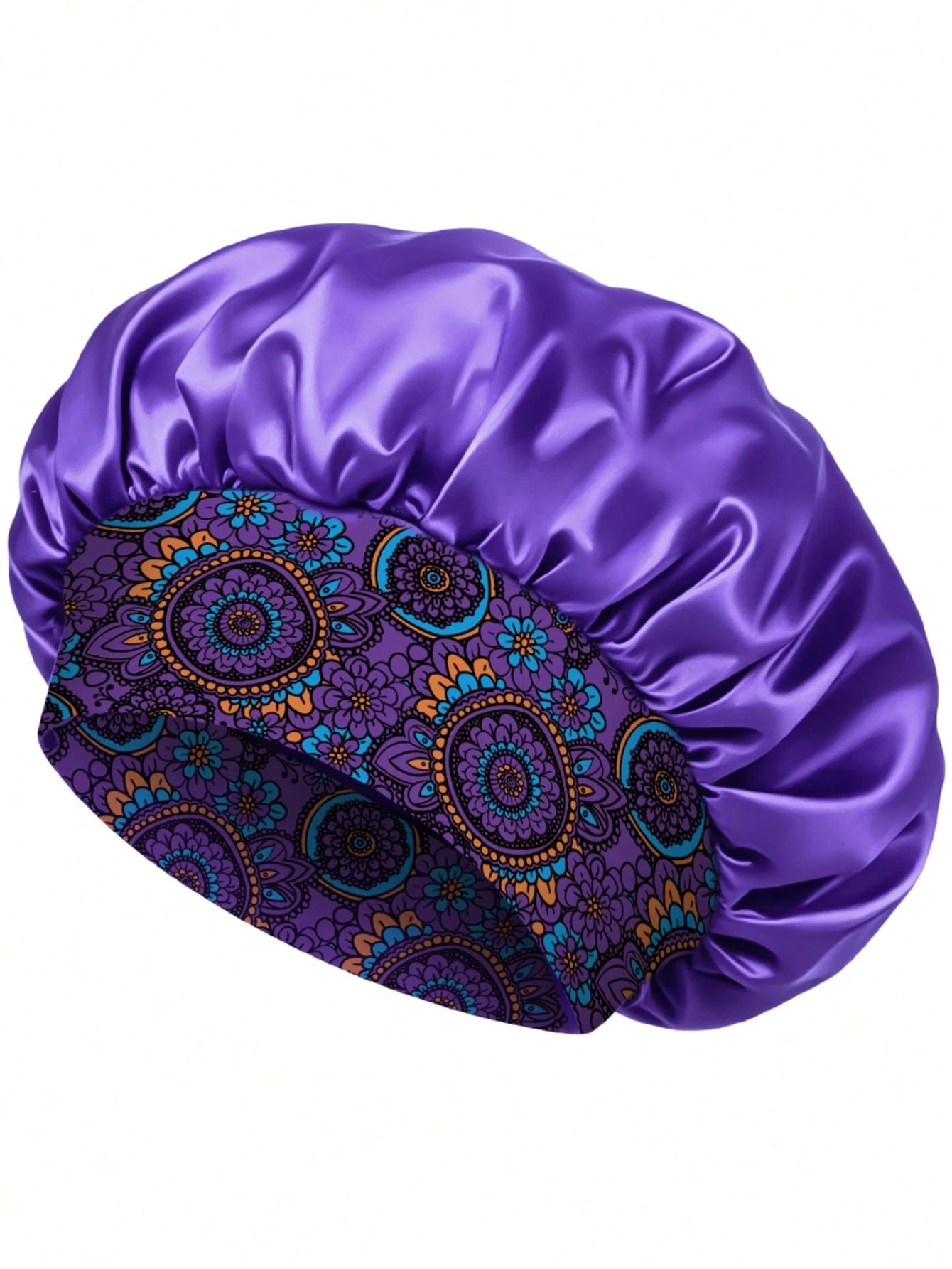 1pc Women Floral Print Wide Band Satin Bonnet, Soft Sleep Cap Hair Care Night Hat For Curly Hair Braids Natural Hair,Beach,Travel