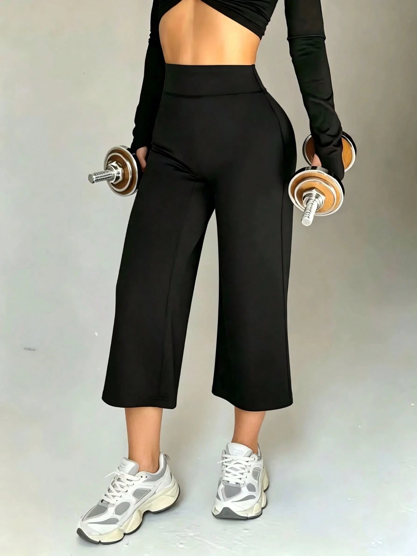 1pc Women High Waist Yoga Pants, Casual Sports Straight Leg Trousers, Slimming Flared 3/4 Length Pants, Athleisure, All Day Comfort