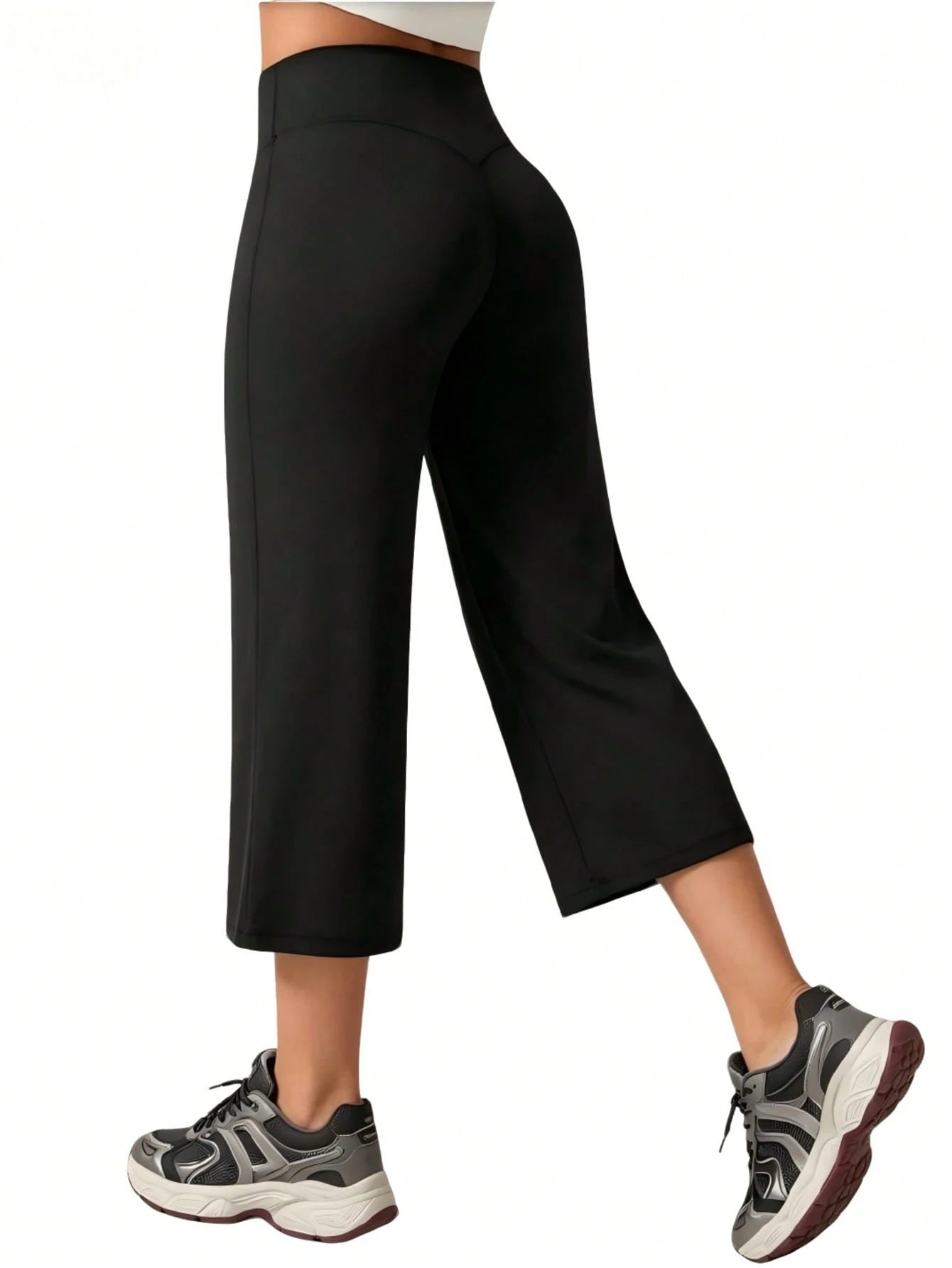 1pc Women High Waist Yoga Pants, Casual Sports Straight Leg Trousers, Slimming Flared 3/4 Length Pants, Athleisure, All Day Comfort