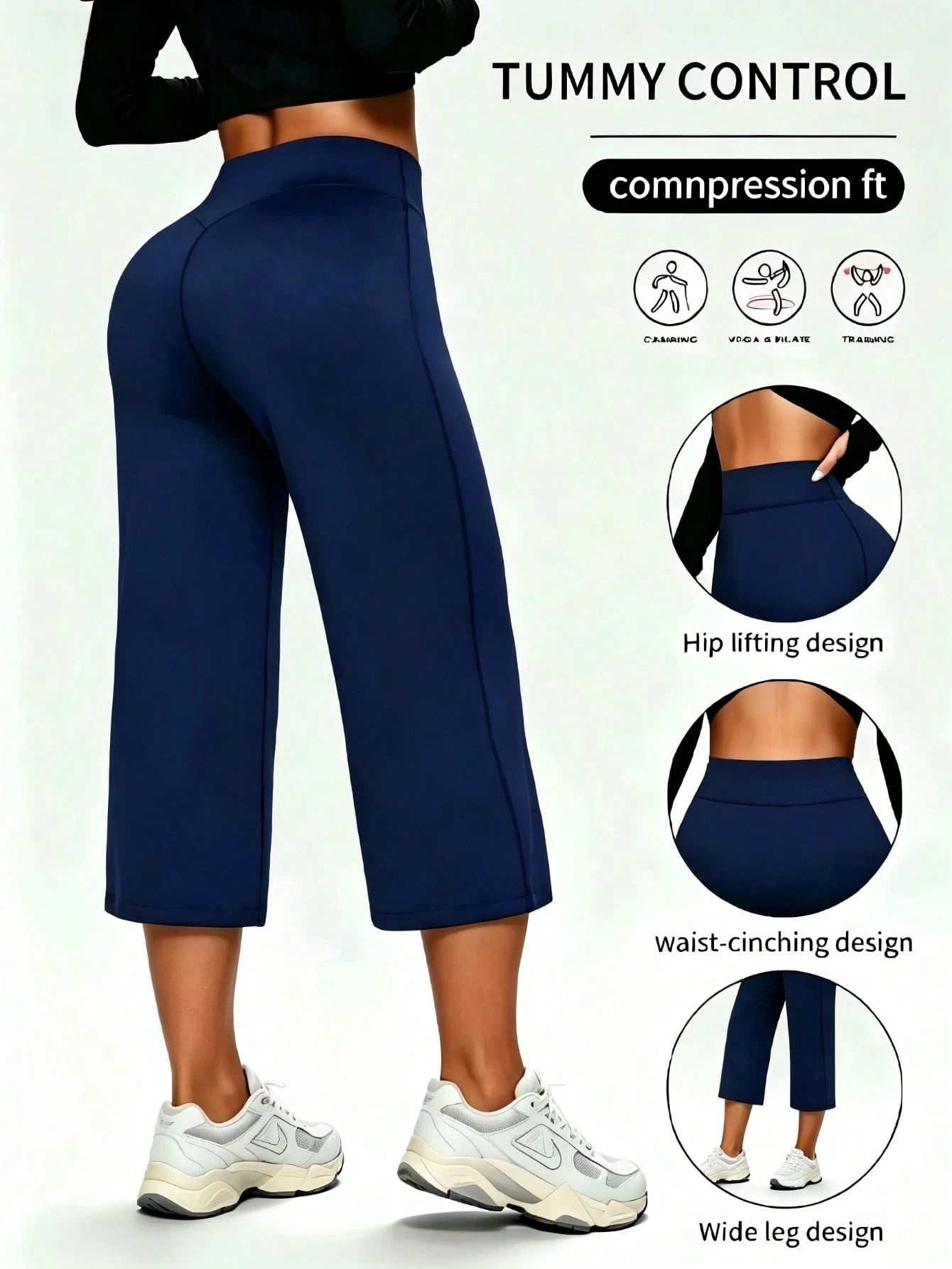 1pc Women High Waist Yoga Pants, Casual Sports Straight Leg Trousers, Slimming Flared 3/4 Length Pants, Athleisure, All Day Comfort