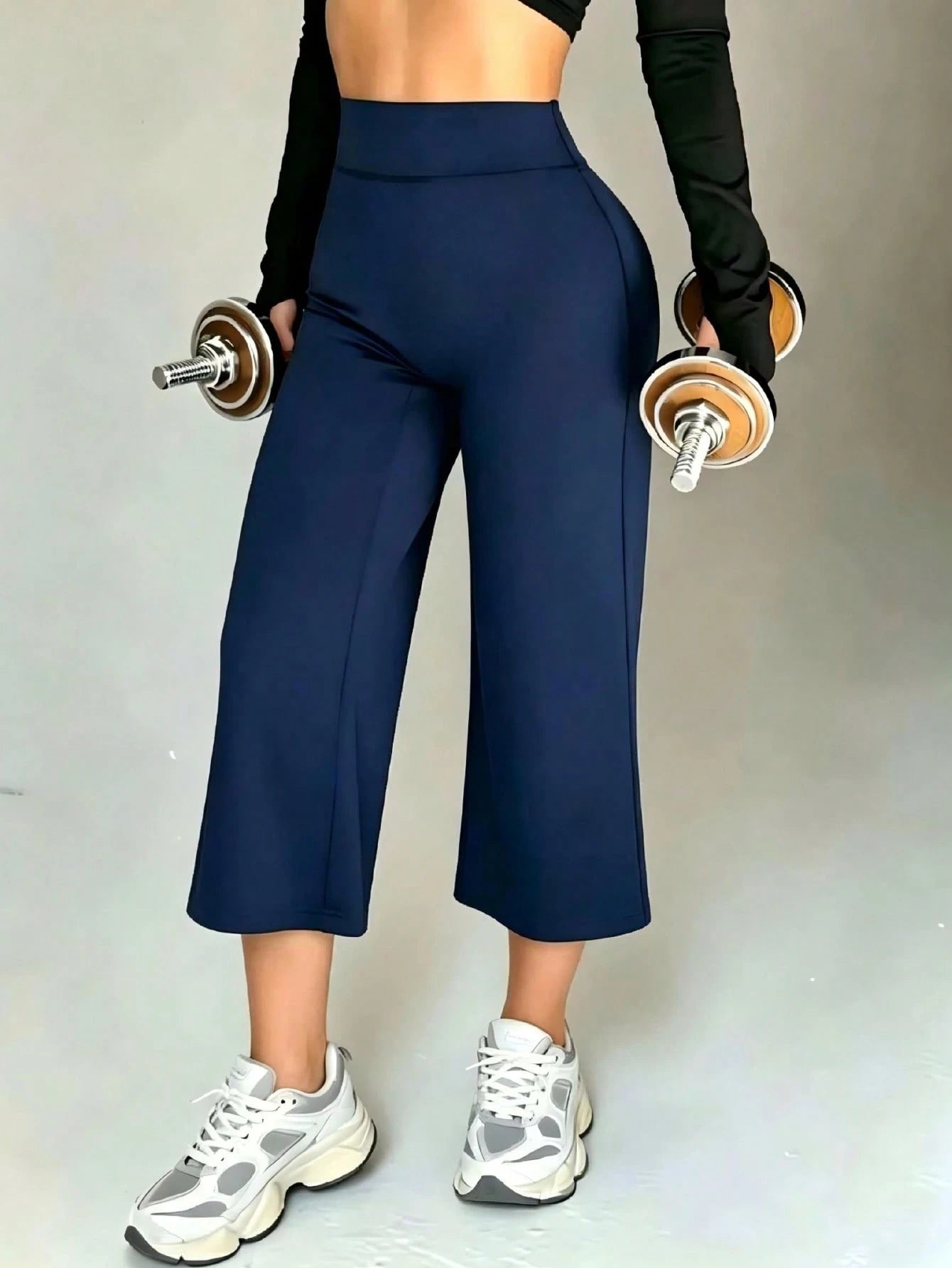 1pc Women High Waist Yoga Pants, Casual Sports Straight Leg Trousers, Slimming Flared 3/4 Length Pants, Athleisure, All Day Comfort