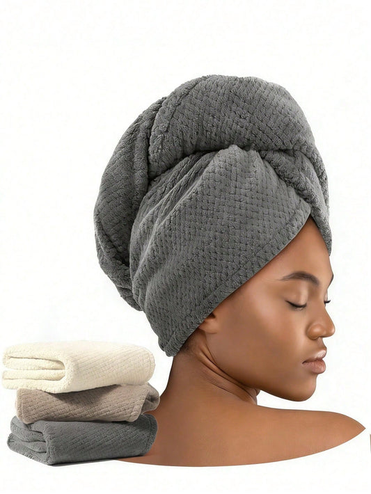 1pc Women's Absorbent Quick-Drying Pineapple Texture Shower Cap, Super Soft Fiber Hair Towel Wrap, Simple Solid Color Bathroom Shower Cap, High Absorbency Hair Drying Towel For Curly Hair, Bathroom Ac