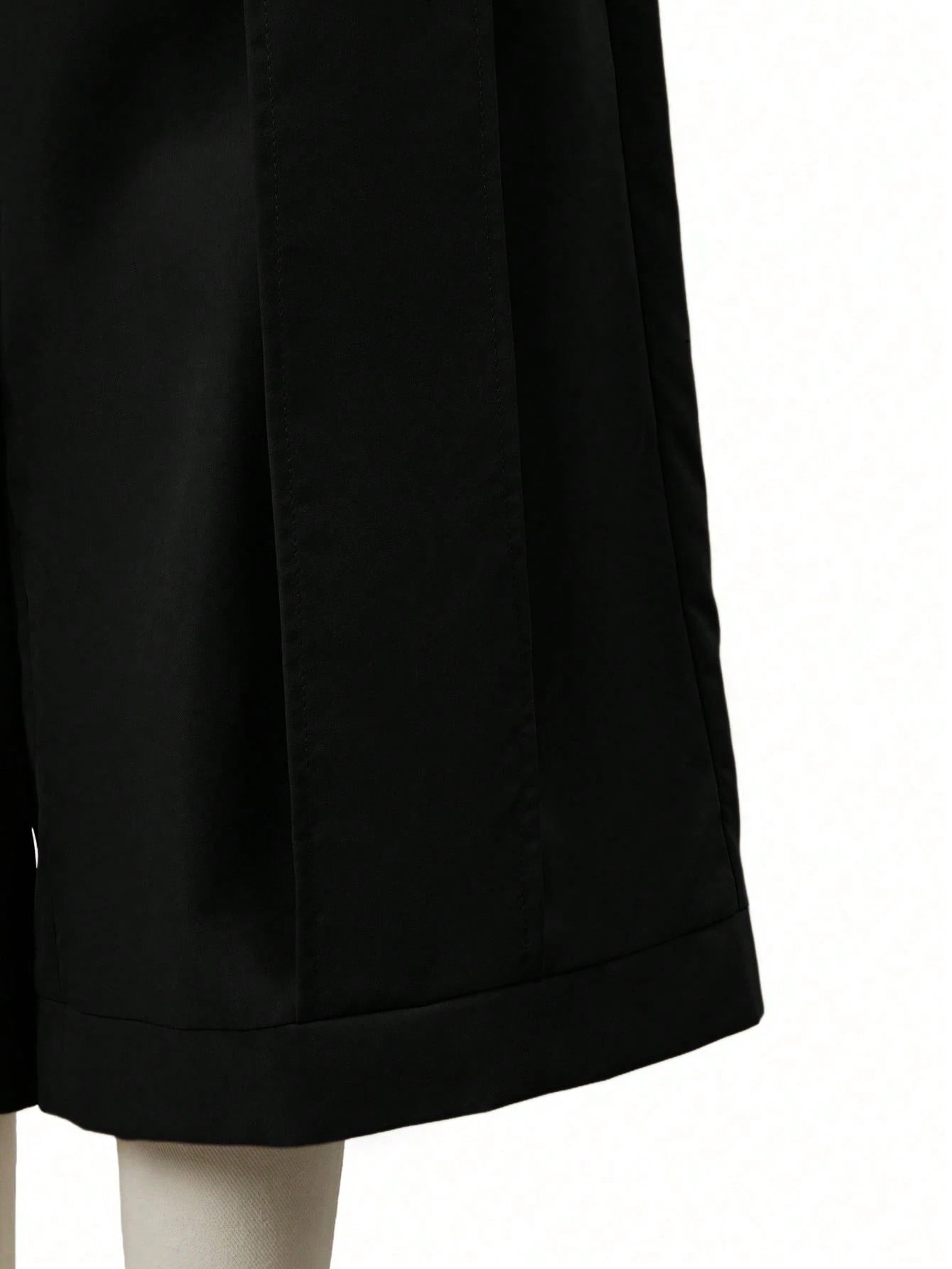 1pc Women's Fashionable Casual Solid Color Wide Leg Capri Pants, Comfortable Casual Patchwork Design, Wide Leg Pants Suit For Daily Commute & Work, Spring/Summer Black