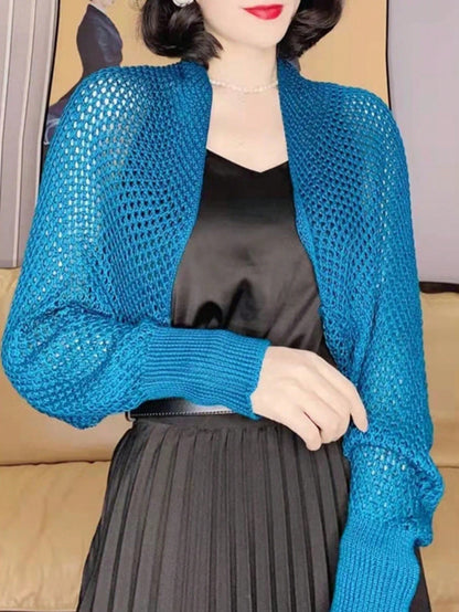 1pc Women's New Short Ice Silk Shawl Air-Conditioned Room Sleeve Shrug Outer Knitted Cardigan Dress Outerwear