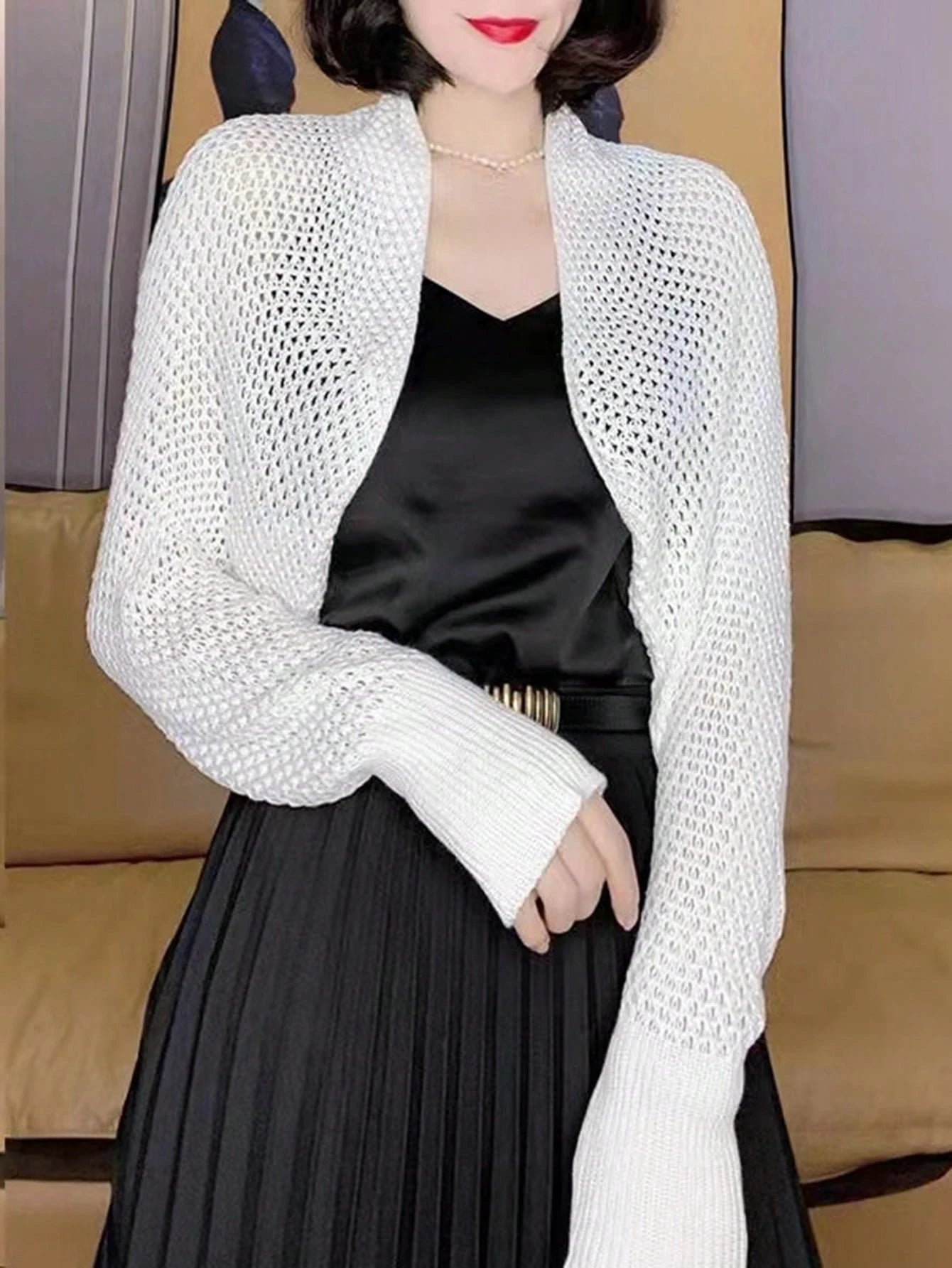 1pc Women's New Short Ice Silk Shawl Air-Conditioned Room Sleeve Shrug Outer Knitted Cardigan Dress Outerwear