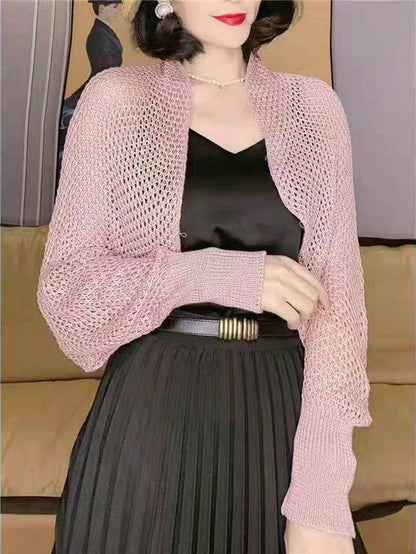 1pc Women's New Short Ice Silk Shawl Air-Conditioned Room Sleeve Shrug Outer Knitted Cardigan Dress Outerwear