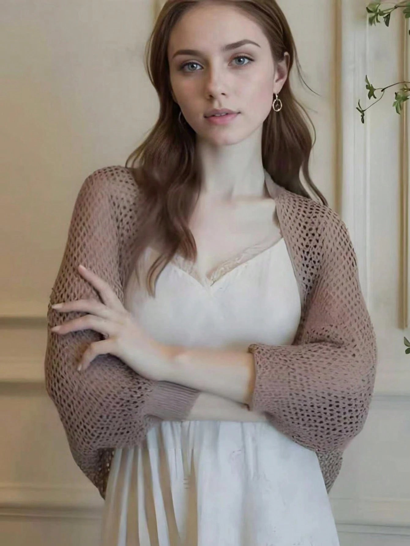 1pc Women's New Short Ice Silk Shawl Air-Conditioned Room Sleeve Shrug Outer Knitted Cardigan Dress Outerwear