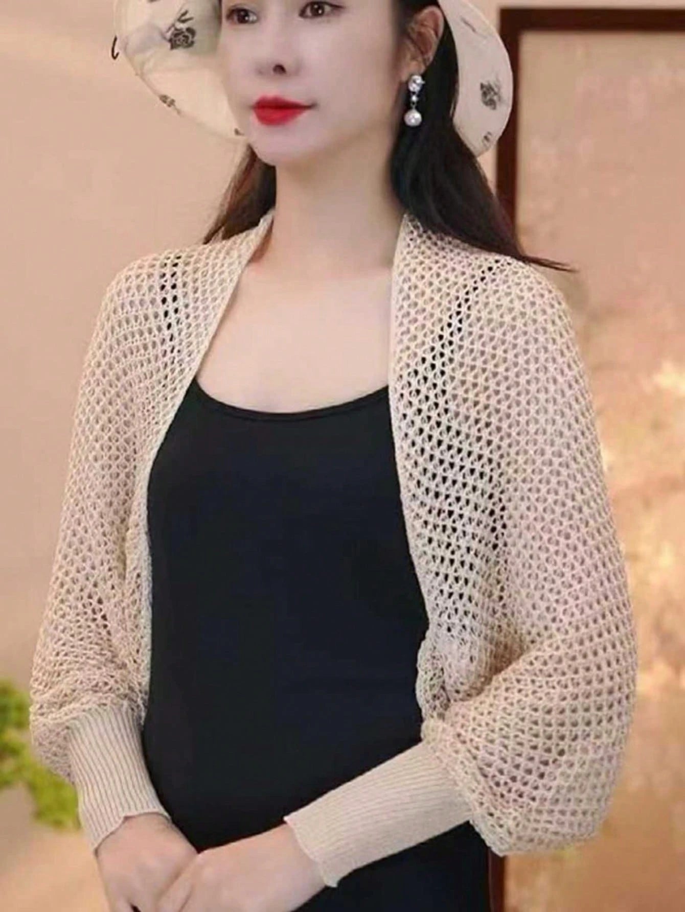 1pc Women's New Short Ice Silk Shawl Air-Conditioned Room Sleeve Shrug Outer Knitted Cardigan Dress Outerwear