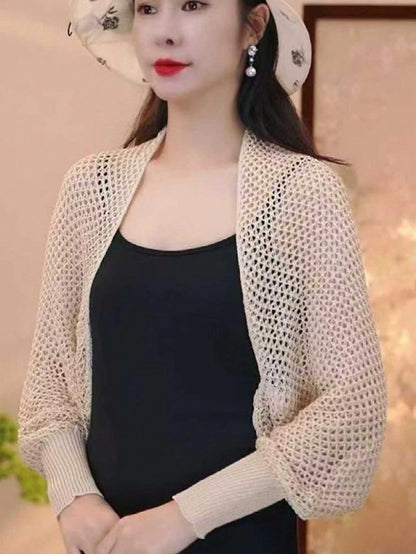 1pc Women's New Short Ice Silk Shawl Air-Conditioned Room Sleeve Shrug Outer Knitted Cardigan Dress Outerwear