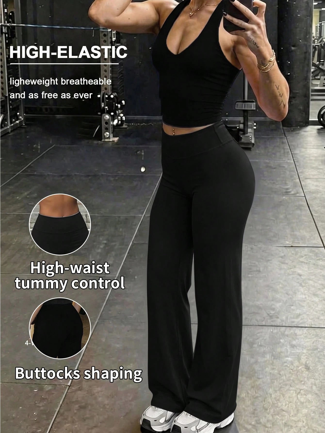 1pc Women's Solid Color Yoga Wide Leg Pants, Comfortable Slim-Fit Versatile, Suitable For Running, Fitness And Yoga Sports, Athleisure