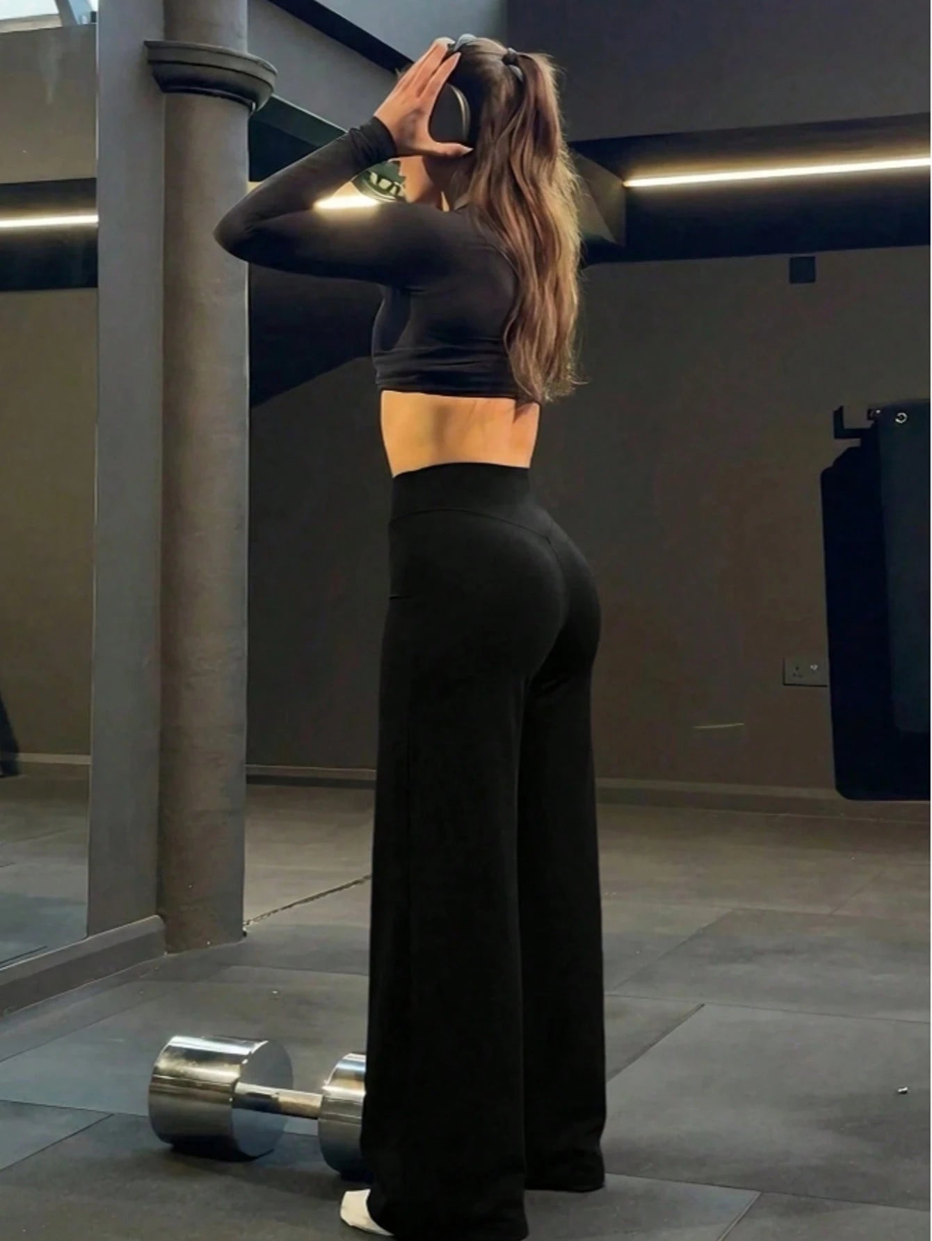 1pc Women's Solid Color Yoga Wide Leg Pants, Comfortable Slim-Fit Versatile, Suitable For Running, Fitness And Yoga Sports, Athleisure