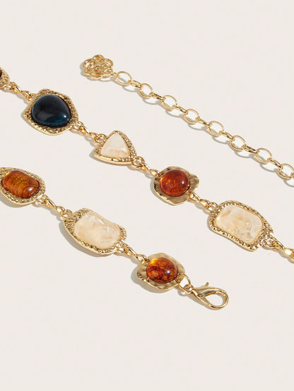 1pc Women's Waist Chain, Bohemian Style Random Asymmetrical Gemstone Inlaid Waist Chain, Gold Color Waist Chain, Blue & Brown Gemstone Textured Waist Chain, Suitable For Beach Dress, Wedding, Festival