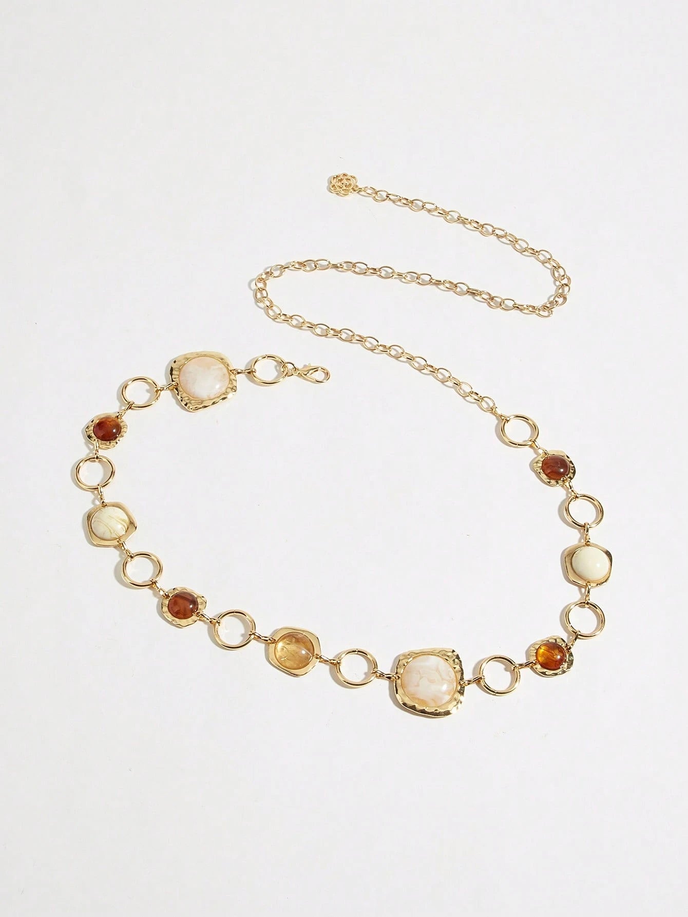 1pc Women's Waist Chain, Bohemian Style Random Asymmetrical Gemstone Inlaid Waist Chain, Gold Color Waist Chain, Blue & Brown Gemstone Textured Waist Chain, Suitable For Beach Dress, Wedding, Festival