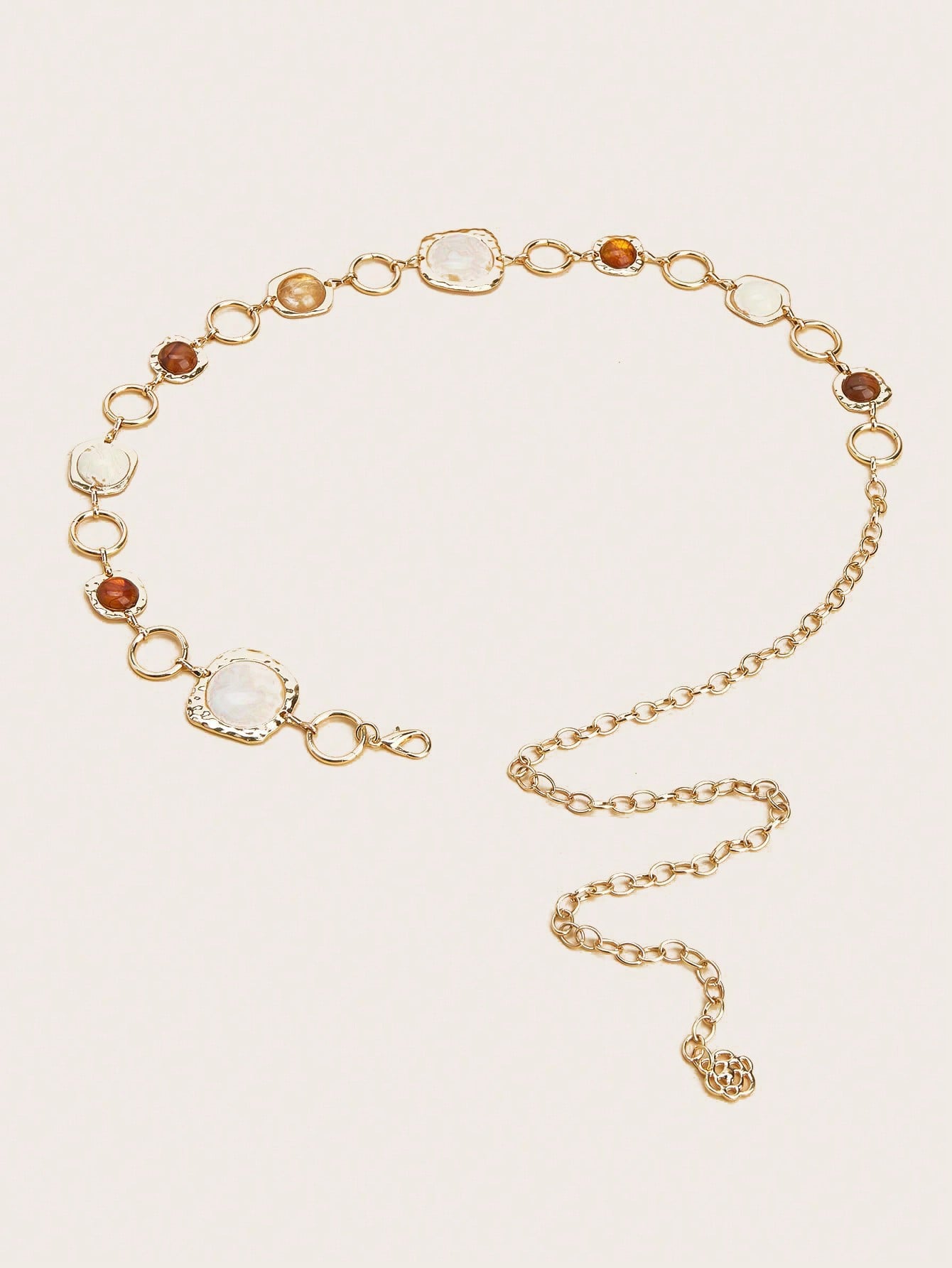 1pc Women's Waist Chain, Bohemian Style Random Asymmetrical Gemstone Inlaid Waist Chain, Gold Color Waist Chain, Blue & Brown Gemstone Textured Waist Chain, Suitable For Beach Dress, Wedding, Festival