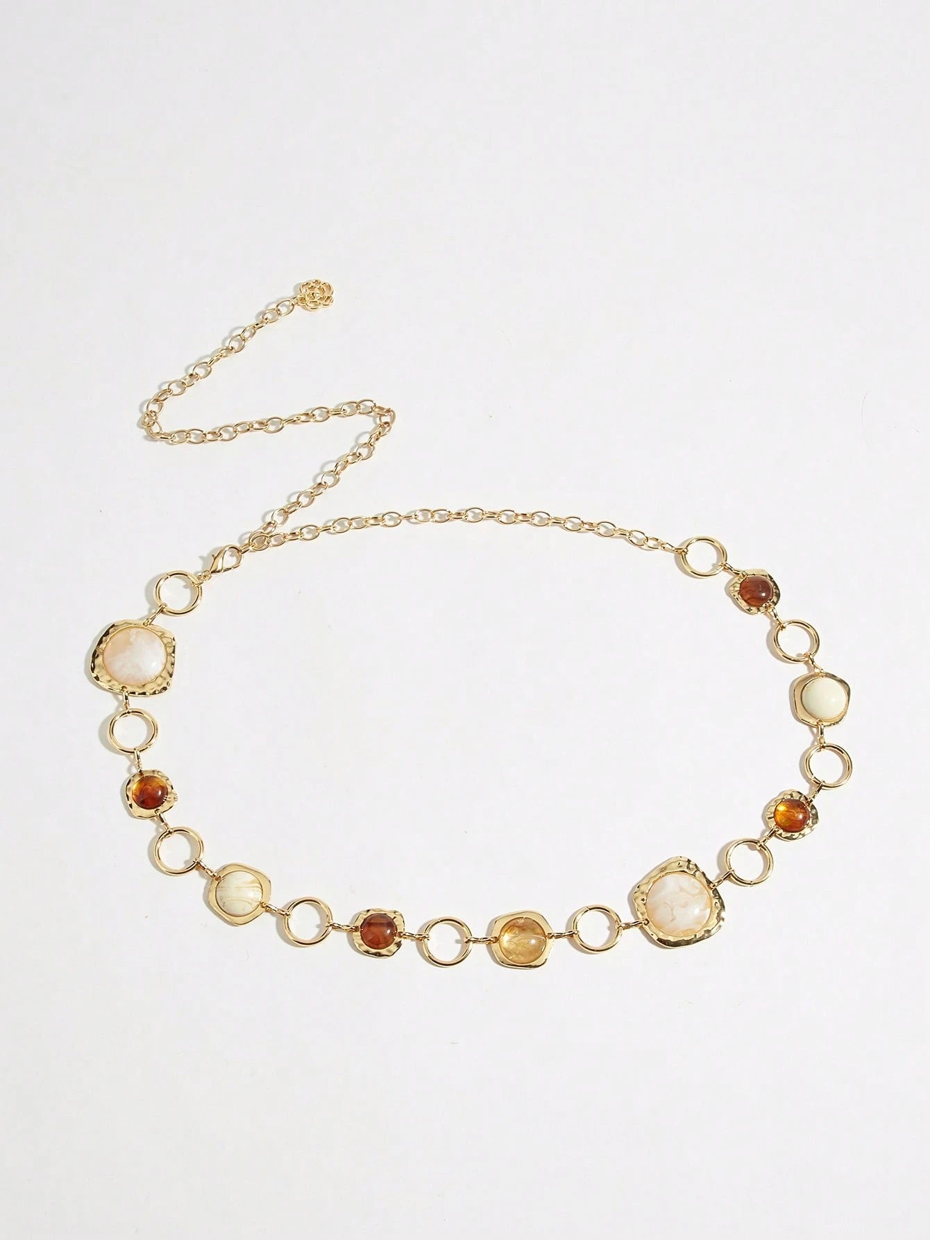 1pc Women's Waist Chain, Bohemian Style Random Asymmetrical Gemstone Inlaid Waist Chain, Gold Color Waist Chain, Blue & Brown Gemstone Textured Waist Chain, Suitable For Beach Dress, Wedding, Festival