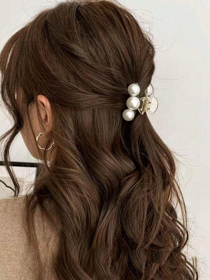 1pc Women's White Faux Pearl Decorated Elegant Summer Hair Clip, School Supplies, College, Pearl Hair Accessory, Autumn/Winter Vacation Outfit For Women