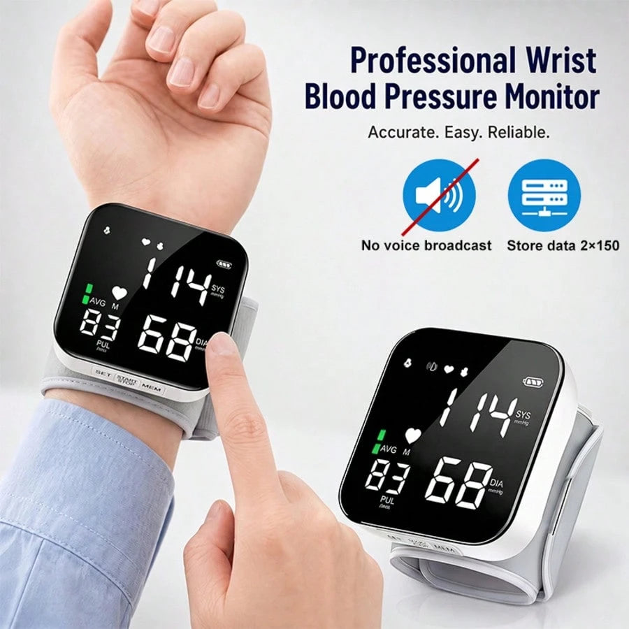 1pc Wrist Blood Pressure Monitor With LCD Display, Adjustable Cuff, Pulse Rate Detection & Irregular Heartbeat Alarm- Blood Pressure Measurement| USB Charging| Sound Playback Function, The Best Gif
