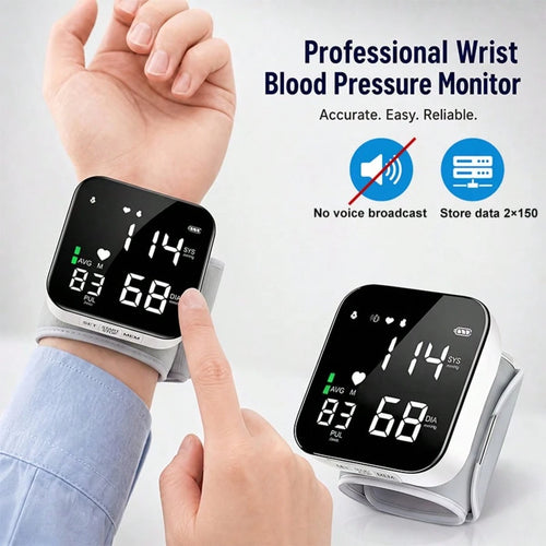 1pc Wrist Blood Pressure Monitor With LCD Display, Adjustable Cuff, Pulse Rate Detection & Irregular Heartbeat Alarm- Blood Pressure Measurement| USB Charging| Sound Playback Function, The Best Gif