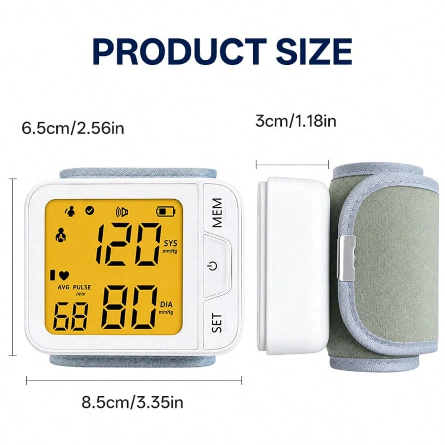 1pc Wrist Blood Pressure Monitor With LCD Display, Adjustable Cuff, Pulse Rate Detection & Irregular Heartbeat Alarm- Blood Pressure Measurement| USB Charging| Sound Playback Function, The Best Gif
