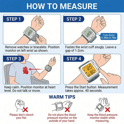 1pc Wrist Blood Pressure Monitor With LCD Display, Adjustable Cuff, Pulse Rate Detection & Irregular Heartbeat Alarm- Blood Pressure Measurement| USB Charging| Sound Playback Function, The Best Gif