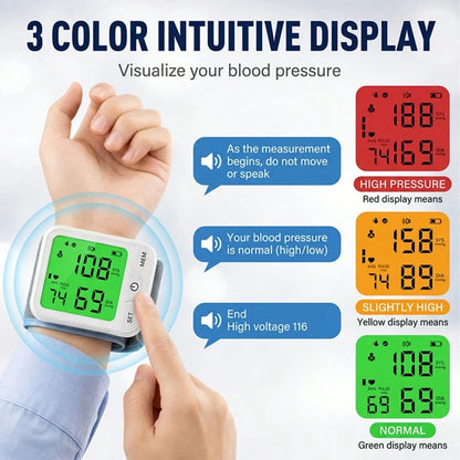 1pc Wrist Blood Pressure Monitor With LCD Display, Adjustable Cuff, Pulse Rate Detection & Irregular Heartbeat Alarm- Blood Pressure Measurement| USB Charging| Sound Playback Function, The Best Gif