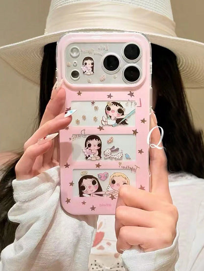 1pc Y2K Cute Angel Girl Cartoon Phone Case, Multi Window Star Print Shockproof Clear Edge Soft Case, Teen Girls Fashion Phone Cover Daily Decor Gift For IPhone17pro/16/15/IPhone14/IPhone13phone Case
