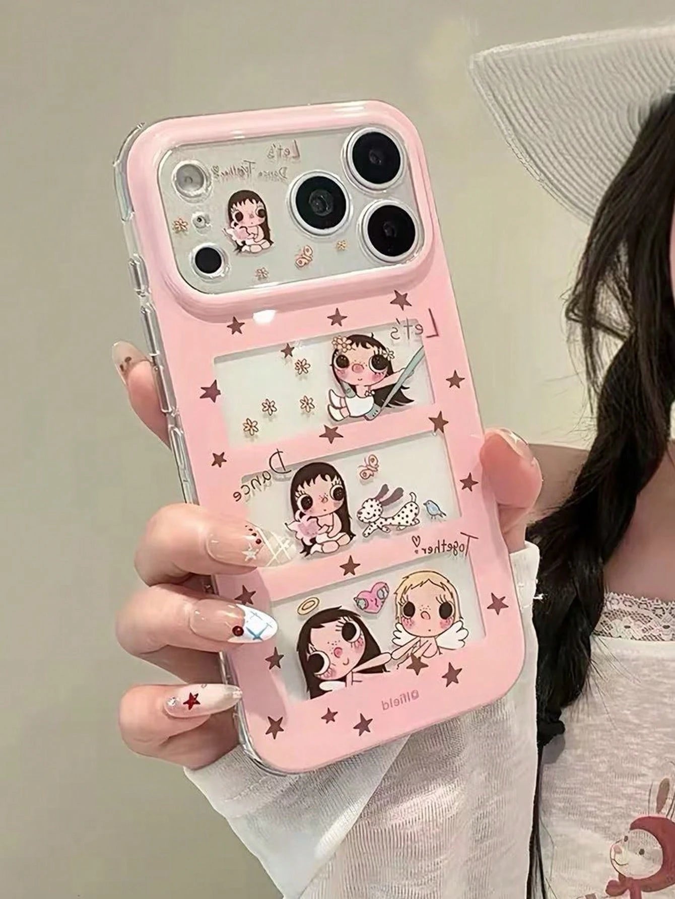 1pc Y2K Cute Angel Girl Cartoon Phone Case, Multi Window Star Print Shockproof Clear Edge Soft Case, Teen Girls Fashion Phone Cover Daily Decor Gift For IPhone17pro/16/15/IPhone14/IPhone13phone Case