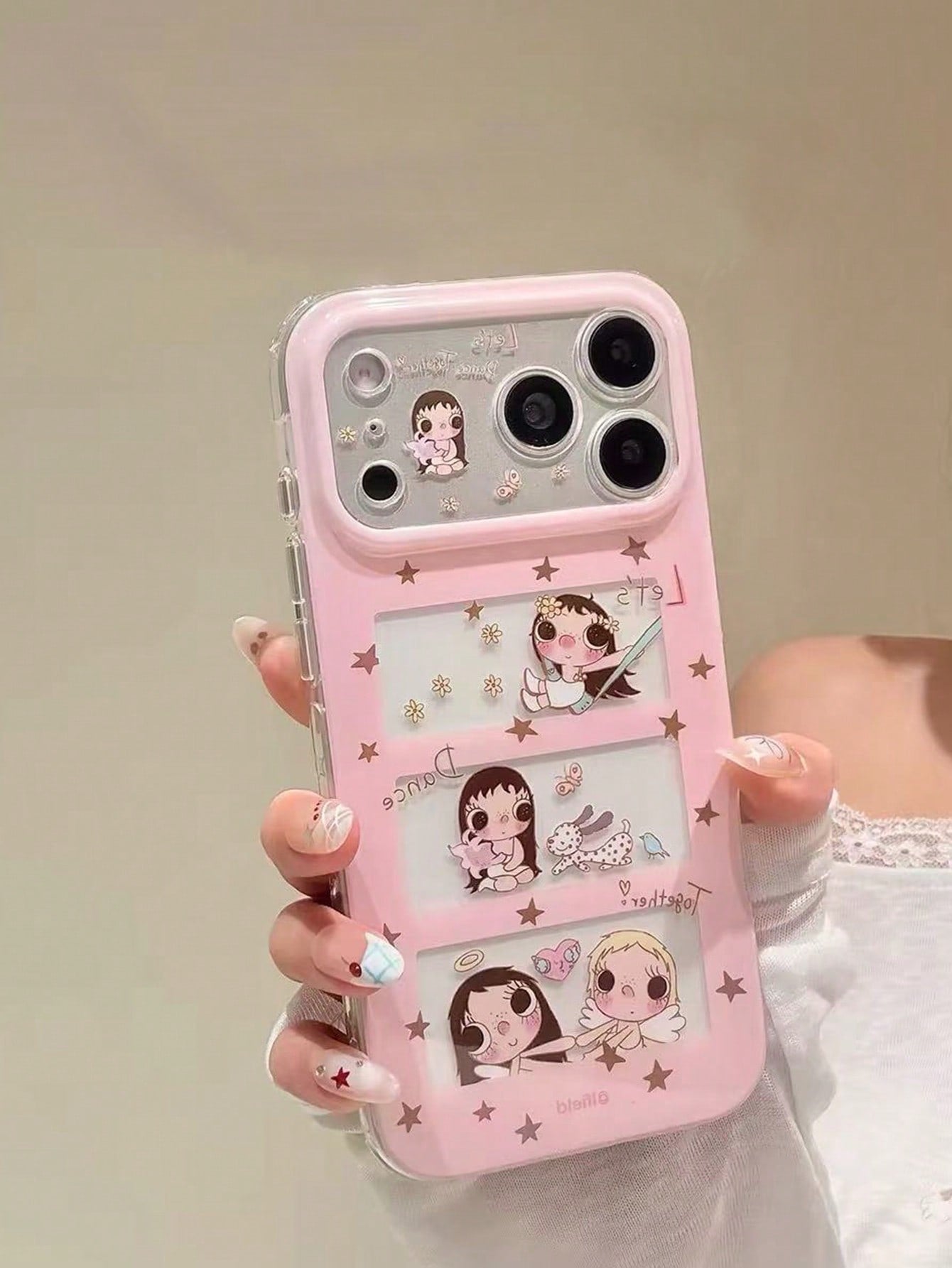 1pc Y2K Cute Angel Girl Cartoon Phone Case, Multi Window Star Print Shockproof Clear Edge Soft Case, Teen Girls Fashion Phone Cover Daily Decor Gift For IPhone17pro/16/15/IPhone14/IPhone13phone Case