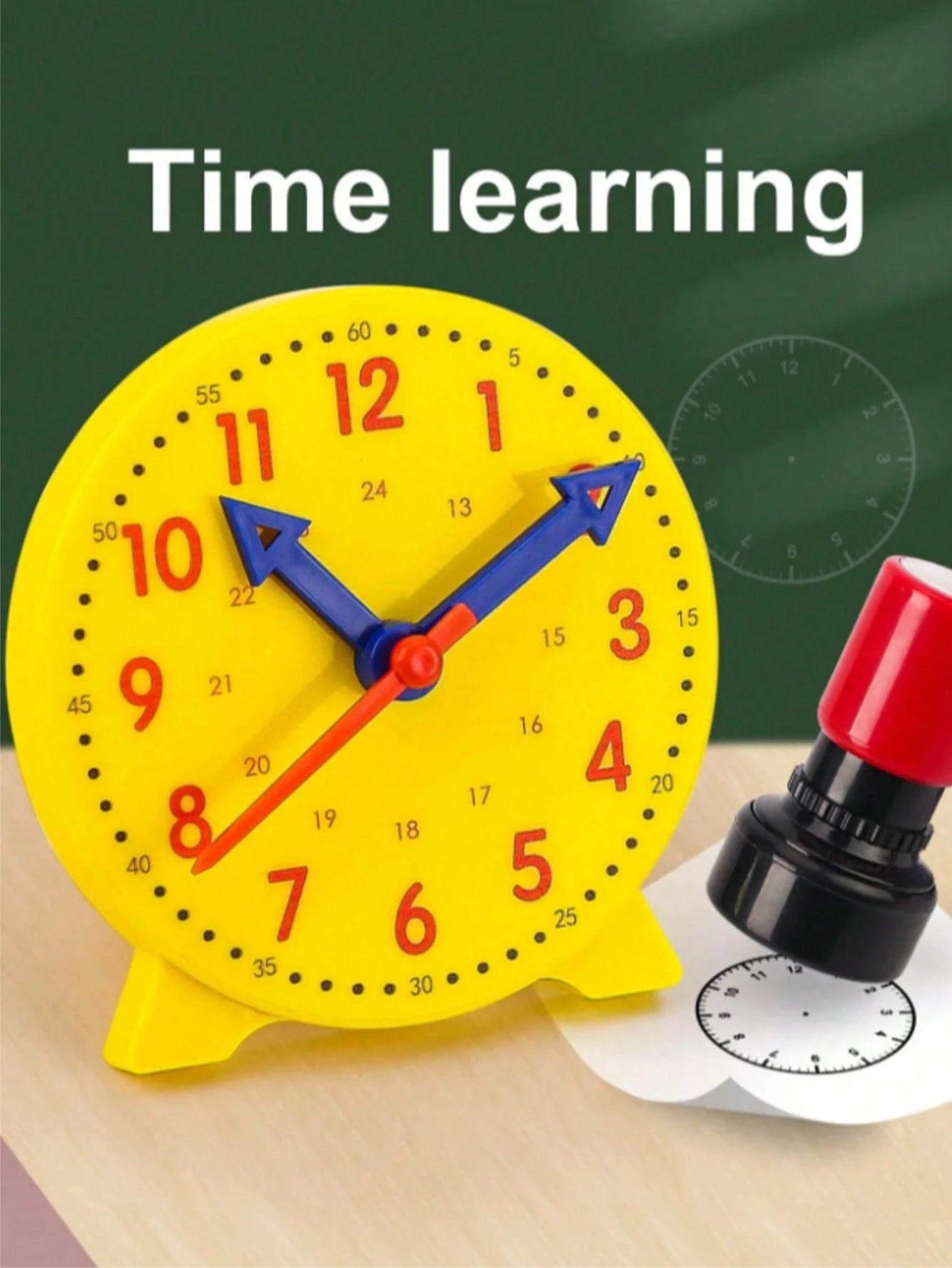 1pc Yellow Learning Clock Model With 3 Movable Hands, Colorful Time Cognition Teaching Aid, Hour Minute Recognition Math Tool For Classroom Office Back To School Holiday Educational Gift