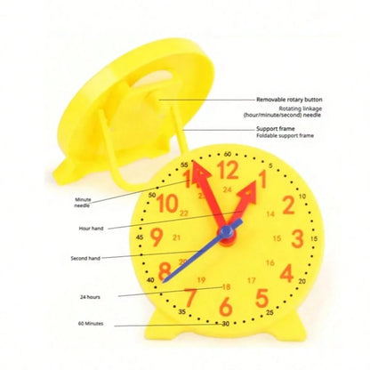 1pc Yellow Learning Clock Model With 3 Movable Hands, Colorful Time Cognition Teaching Aid, Hour Minute Recognition Math Tool For Classroom Office Back To School Holiday Educational Gift