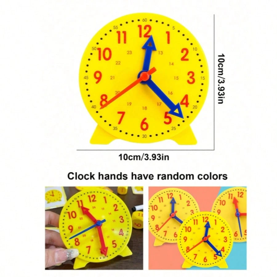 1pc Yellow Learning Clock Model With 3 Movable Hands, Colorful Time Cognition Teaching Aid, Hour Minute Recognition Math Tool For Classroom Office Back To School Holiday Educational Gift