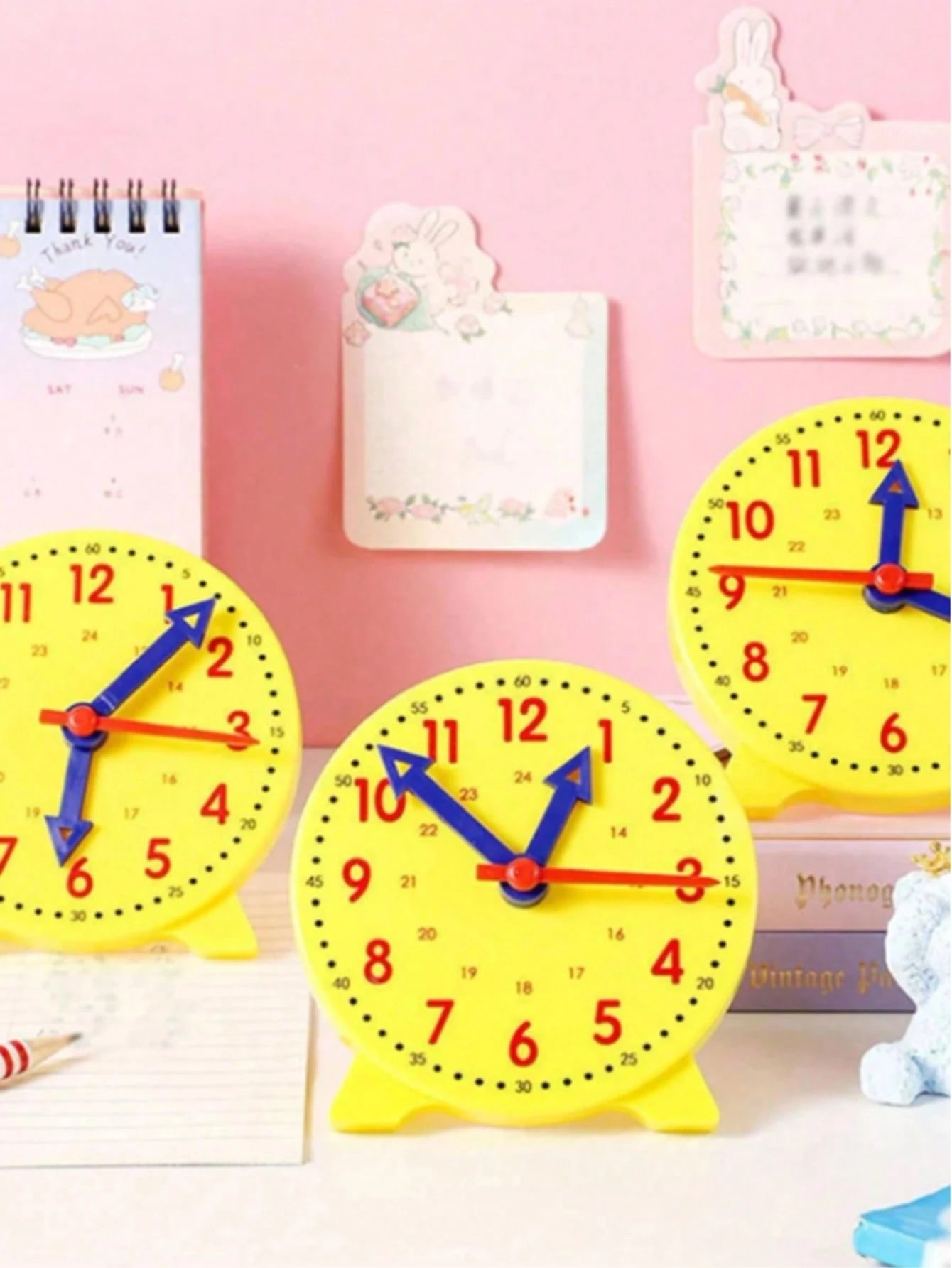 1pc Yellow Learning Clock Model With 3 Movable Hands, Colorful Time Cognition Teaching Aid, Hour Minute Recognition Math Tool For Classroom Office Back To School Holiday Educational Gift