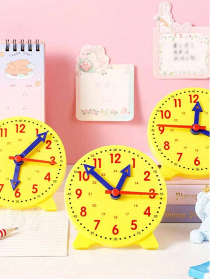 1pc Yellow Learning Clock Model With 3 Movable Hands, Colorful Time Cognition Teaching Aid, Hour Minute Recognition Math Tool For Classroom Office Back To School Holiday Educational Gift