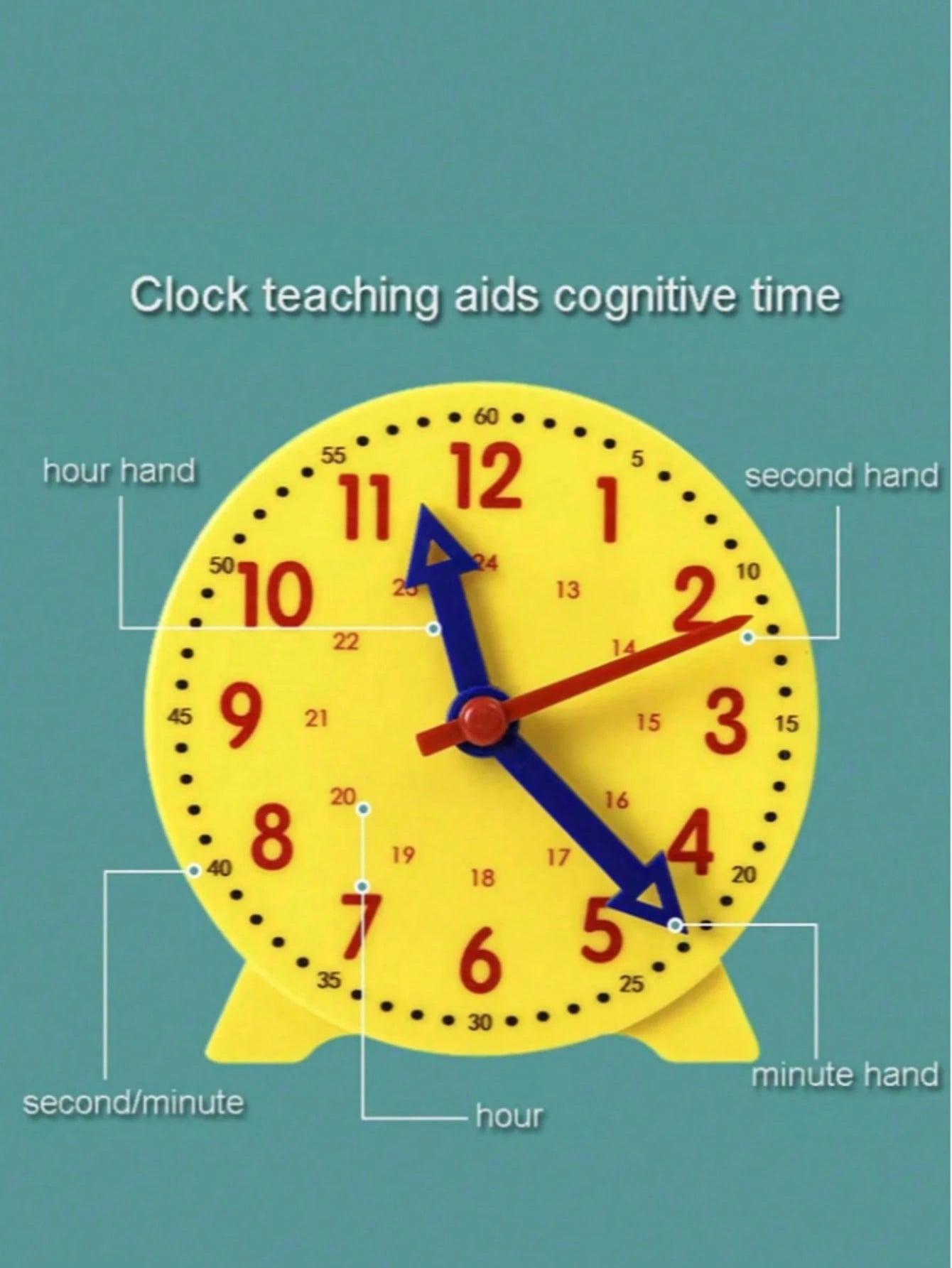 1pc Yellow Learning Clock Model With 3 Movable Hands, Colorful Time Cognition Teaching Aid, Hour Minute Recognition Math Tool For Classroom Office Back To School Holiday Educational Gift