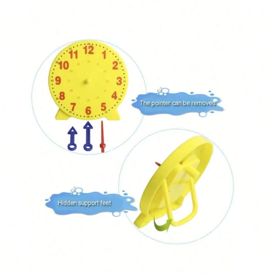 1pc Yellow Learning Clock Model With 3 Movable Hands, Colorful Time Cognition Teaching Aid, Hour Minute Recognition Math Tool For Classroom Office Back To School Holiday Educational Gift