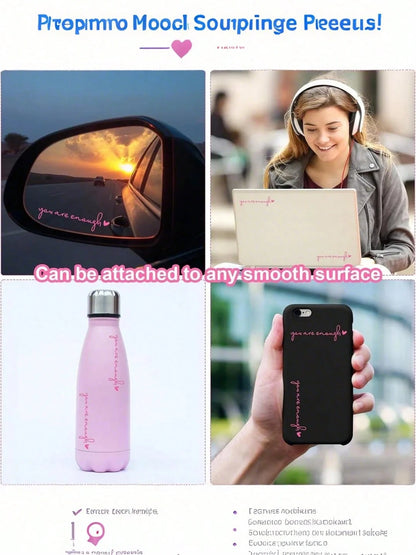 1pc "You Are Enough" Inspiring Decal Sticker, Female Driver Essential, Personalized Car Rearview Mirror Decoration