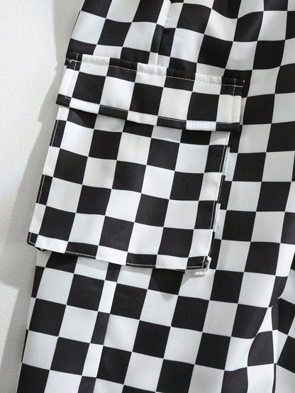 1pc Young Boys' Casual Checkered Print Straight Leg Pants,Back-To-School Comfortable Streetwear For Daily Wear,Outings,Spring/Summer/Autumn/Winter