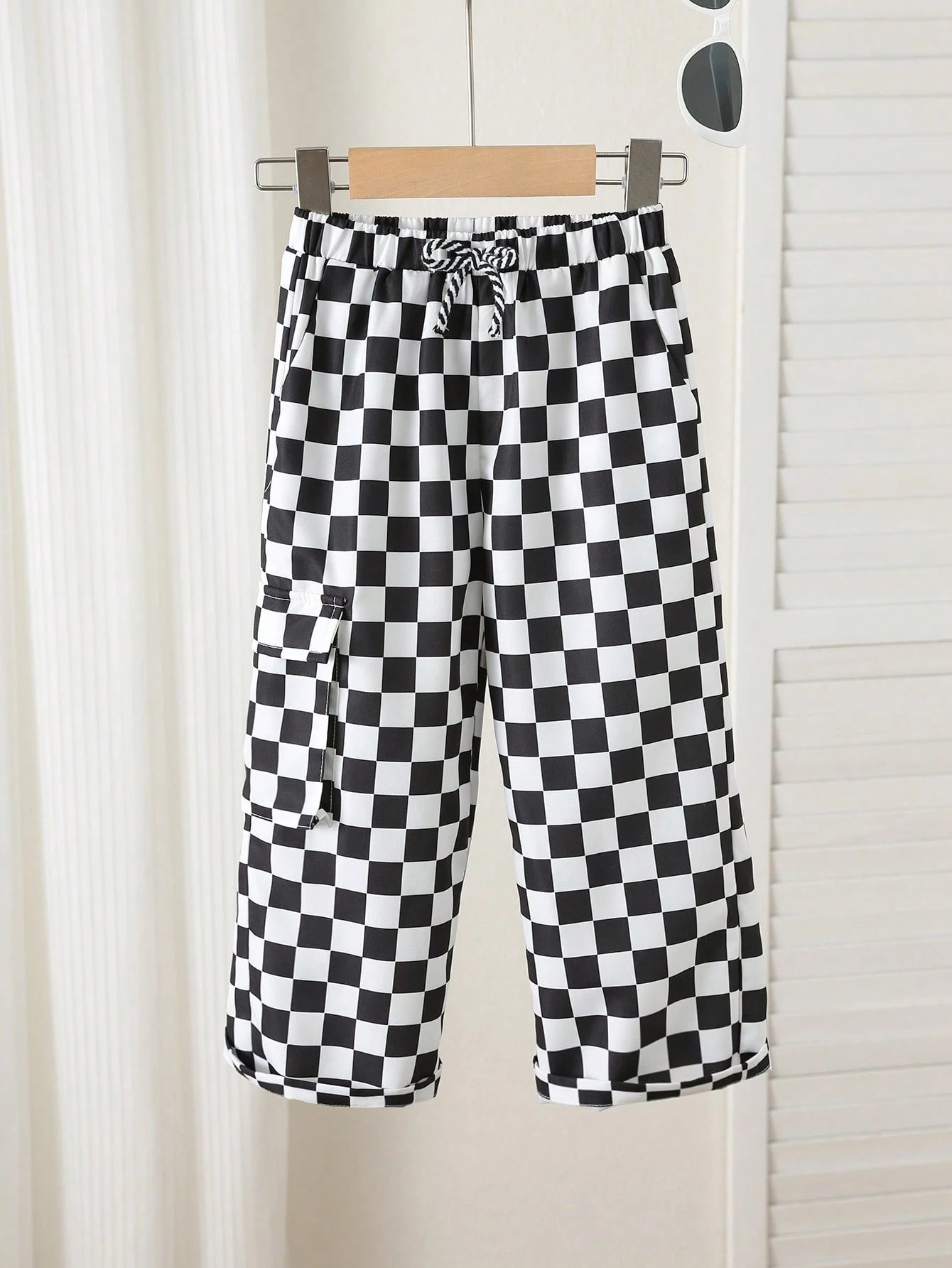 1pc Young Boys' Casual Checkered Print Straight Leg Pants,Back-To-School Comfortable Streetwear For Daily Wear,Outings,Spring/Summer/Autumn/Winter