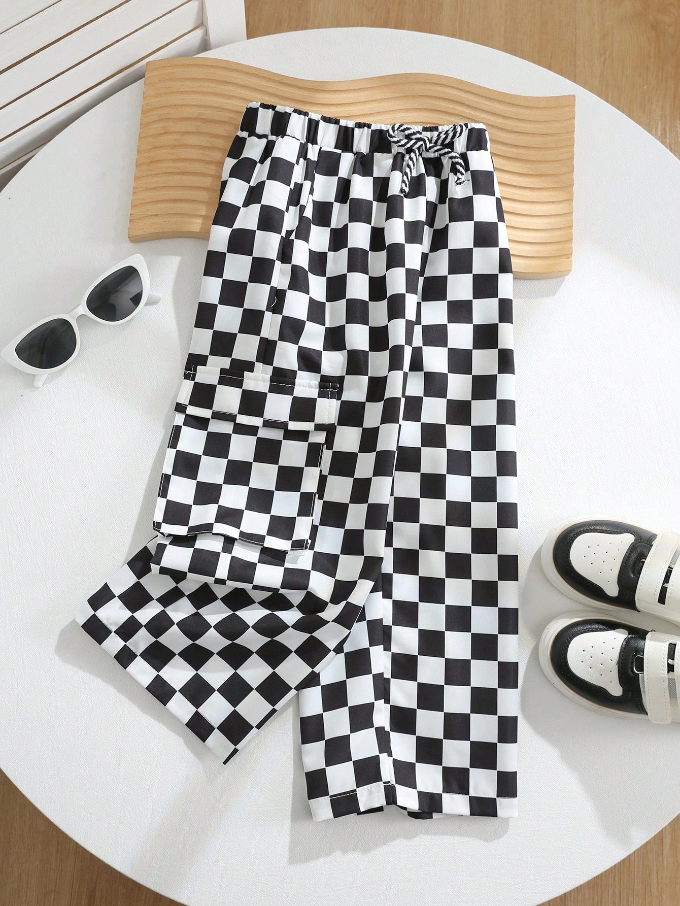 1pc Young Boys' Casual Checkered Print Straight Leg Pants,Back-To-School Comfortable Streetwear For Daily Wear,Outings,Spring/Summer/Autumn/Winter