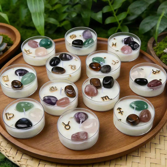 1pc Zodiac Crystal Tea Candle, Natural Soy Wax Aromatherapy Candle, Embedded Healing Zodiac Crystal, Spiritual Ritual Candle, Meditation Aromatherapy Candle, Women's Birthday Gift Set