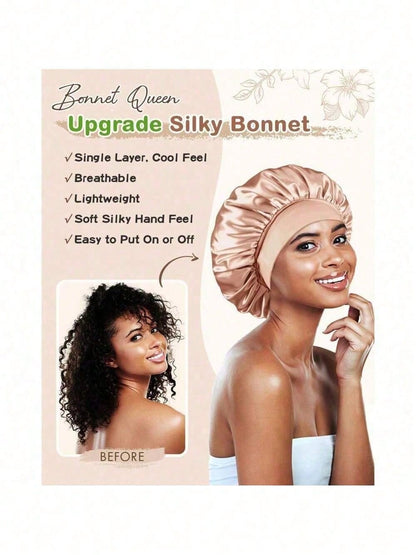 1pcs Satin Hair Bonnet & Sleep Mask Set, Soft Silk Night Hair Cap Eye Mask Bundle