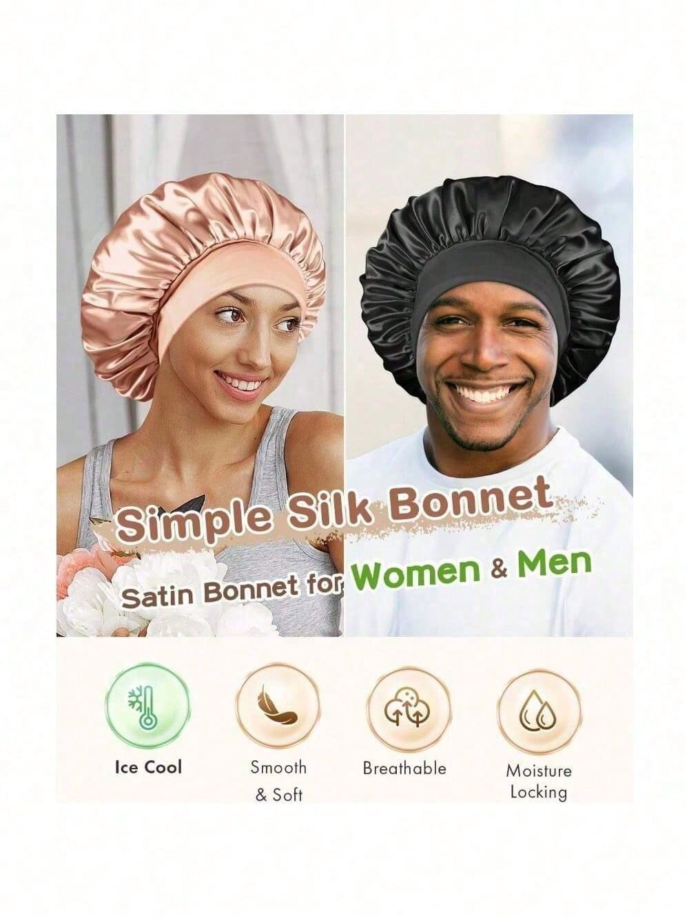 1pcs Satin Hair Bonnet & Sleep Mask Set, Soft Silk Night Hair Cap Eye Mask Bundle