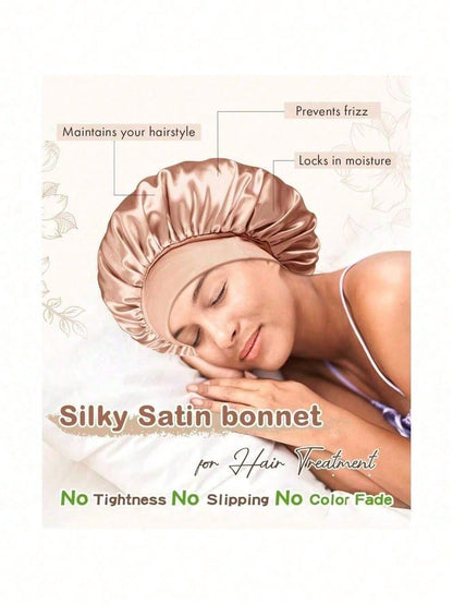 1pcs Satin Hair Bonnet & Sleep Mask Set, Soft Silk Night Hair Cap Eye Mask Bundle