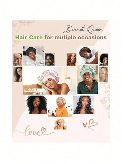 1pcs Satin Hair Bonnet & Sleep Mask Set, Soft Silk Night Hair Cap Eye Mask Bundle